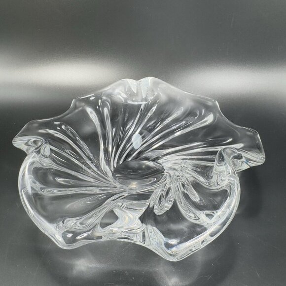 Vintage 1980s Venetian Clear Glass Dish Bowl Centerpiece Made In Italy Decor VTG - Picture 10 of 15